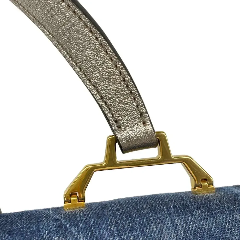 Miu Miu Handbag 5BA108 Navy Silver Multi Denim Leather